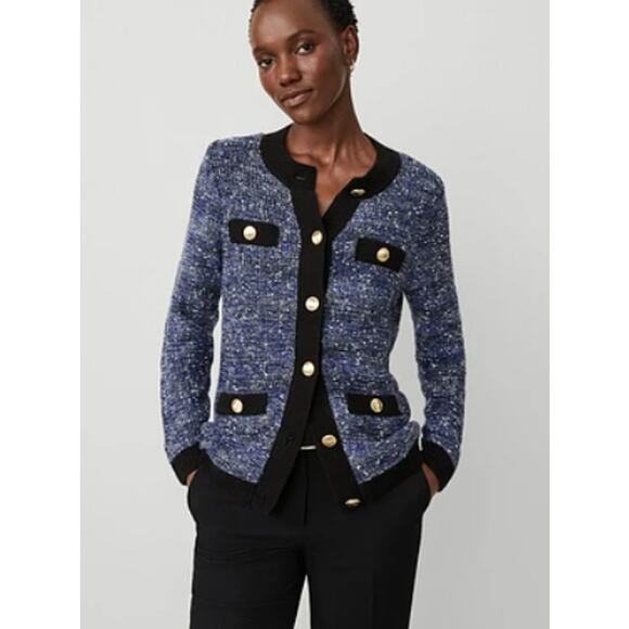 Ann Taylor Sweaters - NWOT Ann Taylor Blue Black Cardigan Sweater Gold Buttons Large